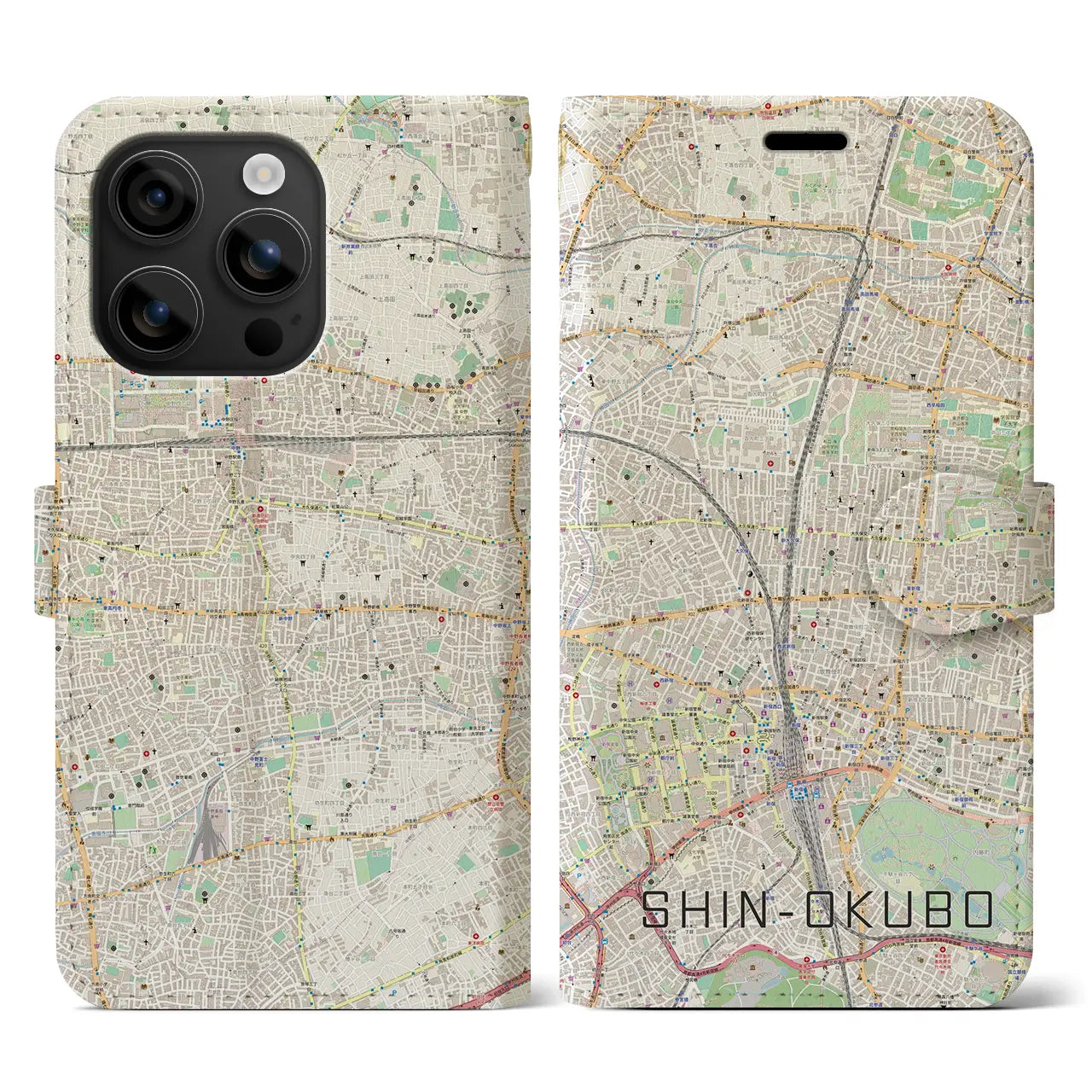 【新大久保(東京都)】地図柄iPhoneケース(手帳タイプ)ナチュラル・iPhone 16 用