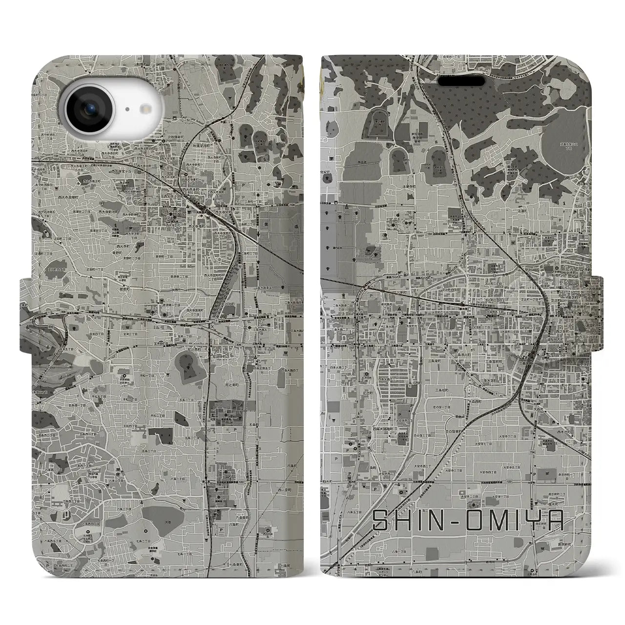 【新大宮(奈良県)】地図柄iPhoneケース(手帳タイプ)