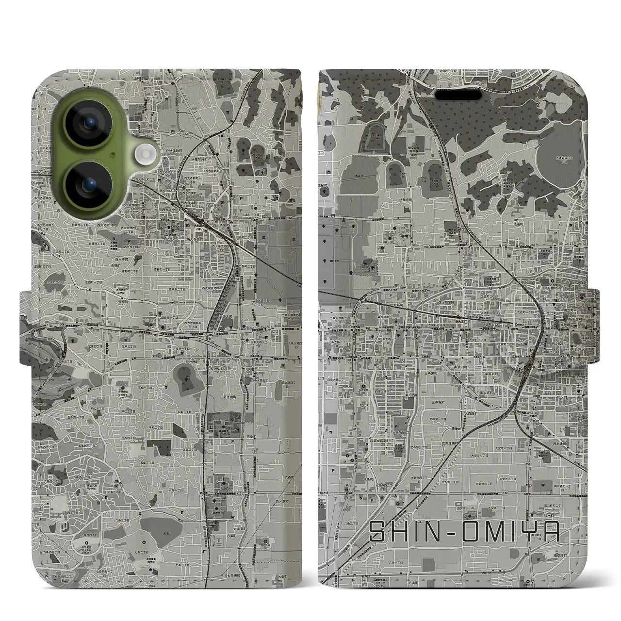 【新大宮(奈良県)】地図柄iPhoneケース(手帳タイプ)