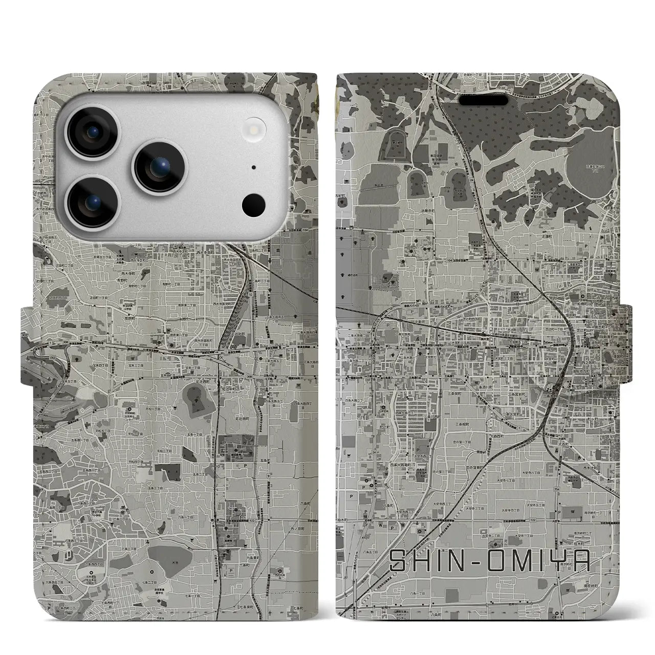 【新大宮(奈良県)】地図柄iPhoneケース(手帳タイプ)