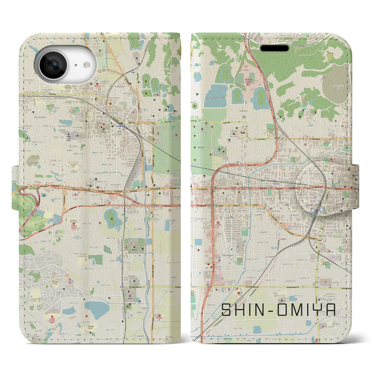 【新大宮(奈良県)】地図柄iPhoneケース(手帳タイプ)