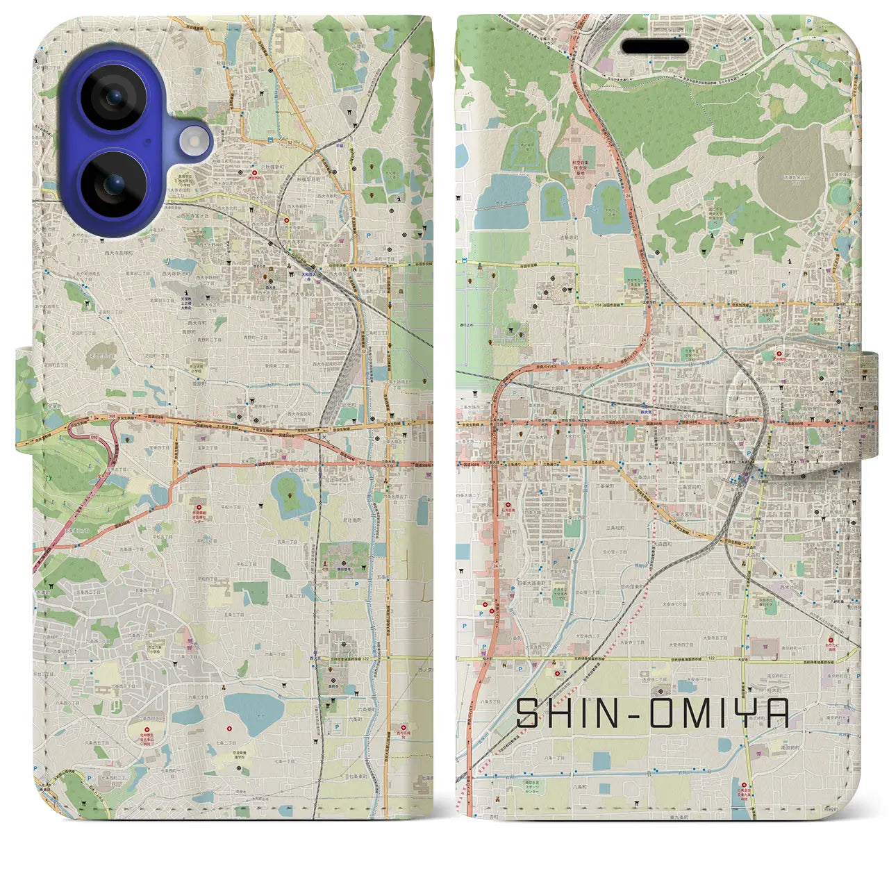 【新大宮(奈良県)】地図柄iPhoneケース(手帳タイプ)ナチュラル・iPhone 16 Pro Max 用