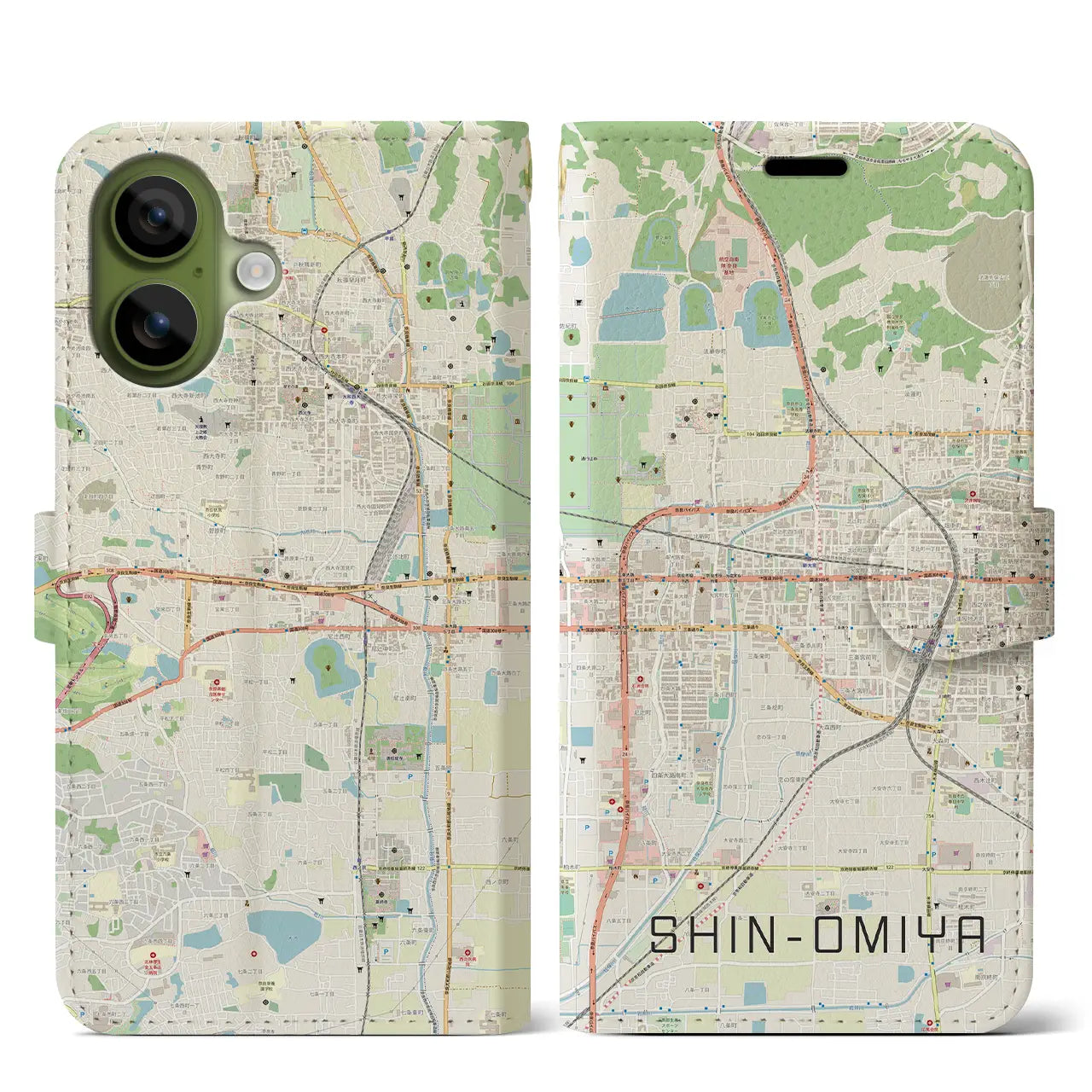 【新大宮(奈良県)】地図柄iPhoneケース(手帳タイプ)