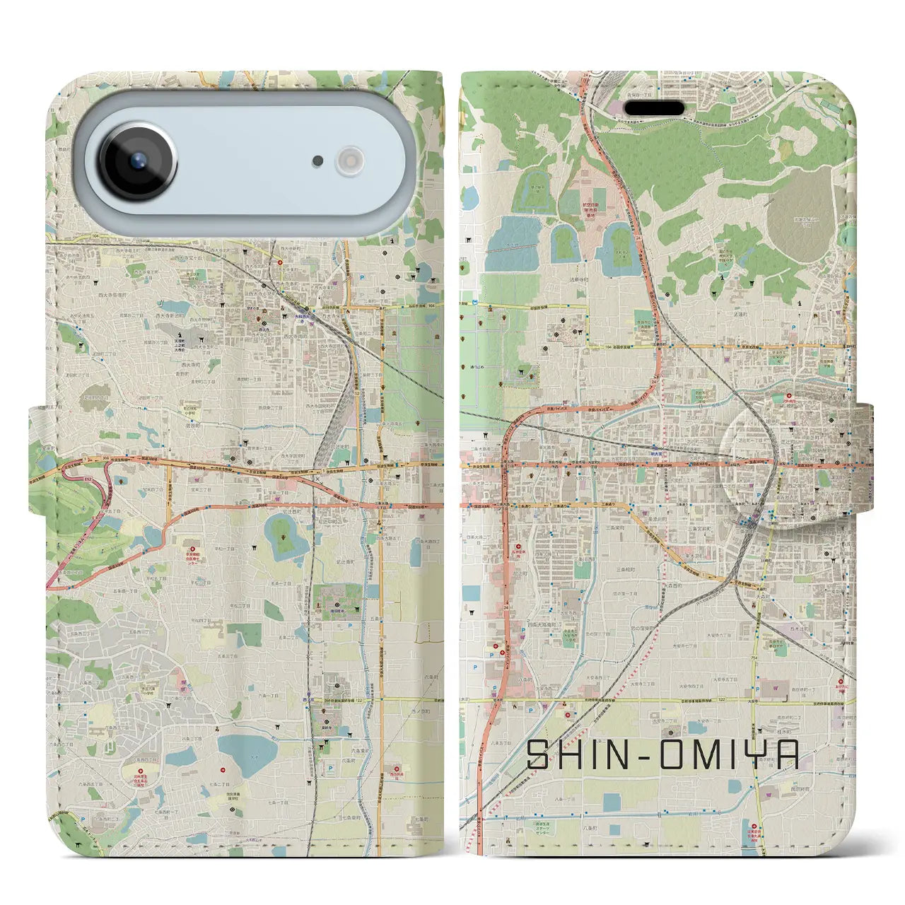 【新大宮(奈良県)】地図柄iPhoneケース(手帳タイプ)