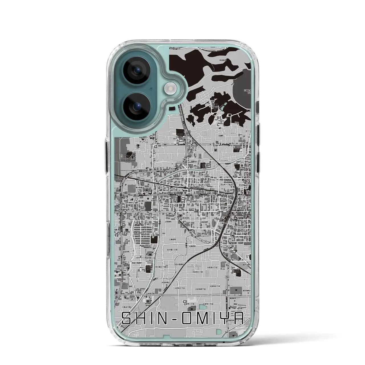 【新大宮(奈良県)】地図柄iPhoneケース(MagSafeタイプ)モノトーン・iPhone 16 Pro 用