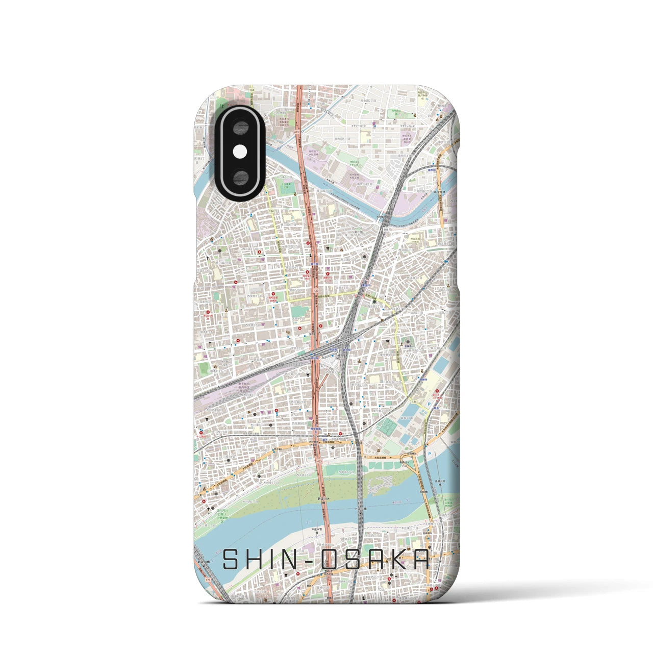 【新大阪(大阪府)】地図柄iPhoneケース(バックカバータイプ)