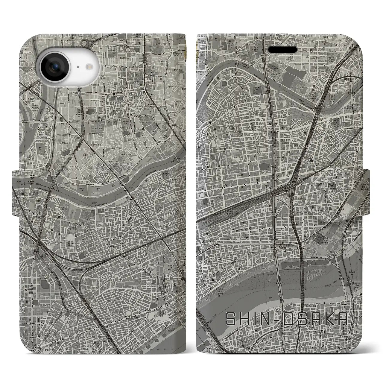 【新大阪(大阪府)】地図柄iPhoneケース(手帳タイプ)