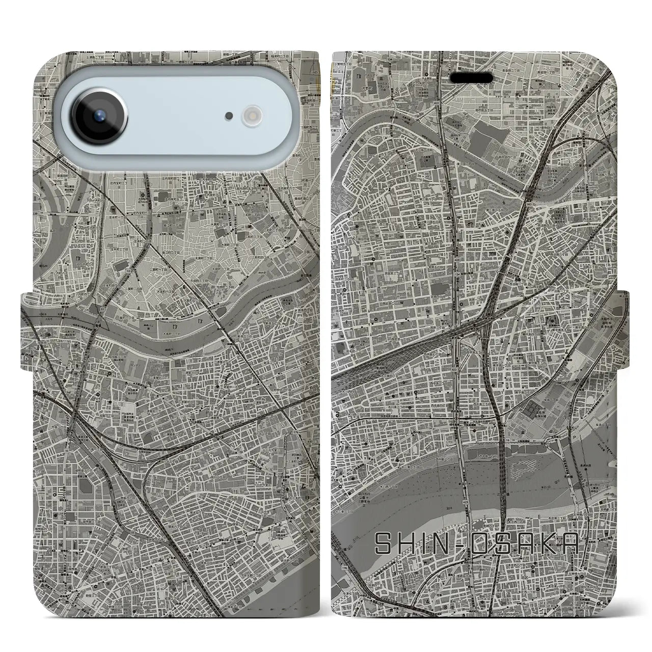 【新大阪(大阪府)】地図柄iPhoneケース(手帳タイプ)