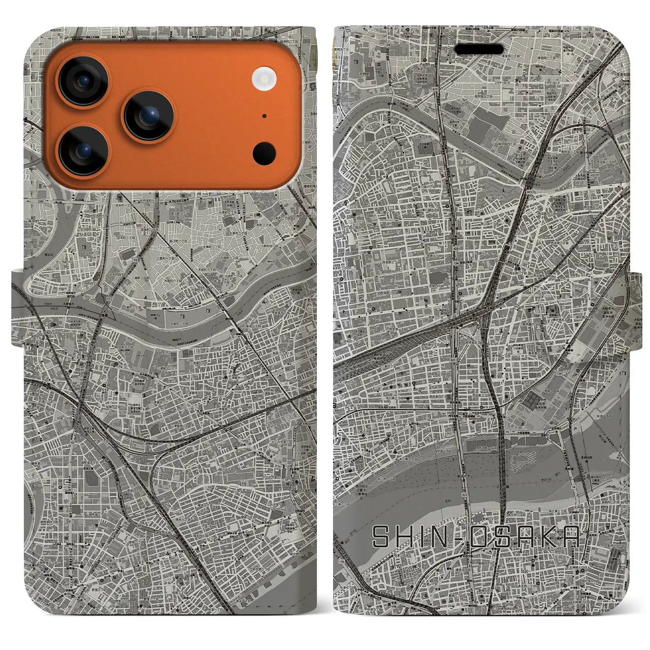 【新大阪(大阪府)】地図柄iPhoneケース(手帳タイプ)