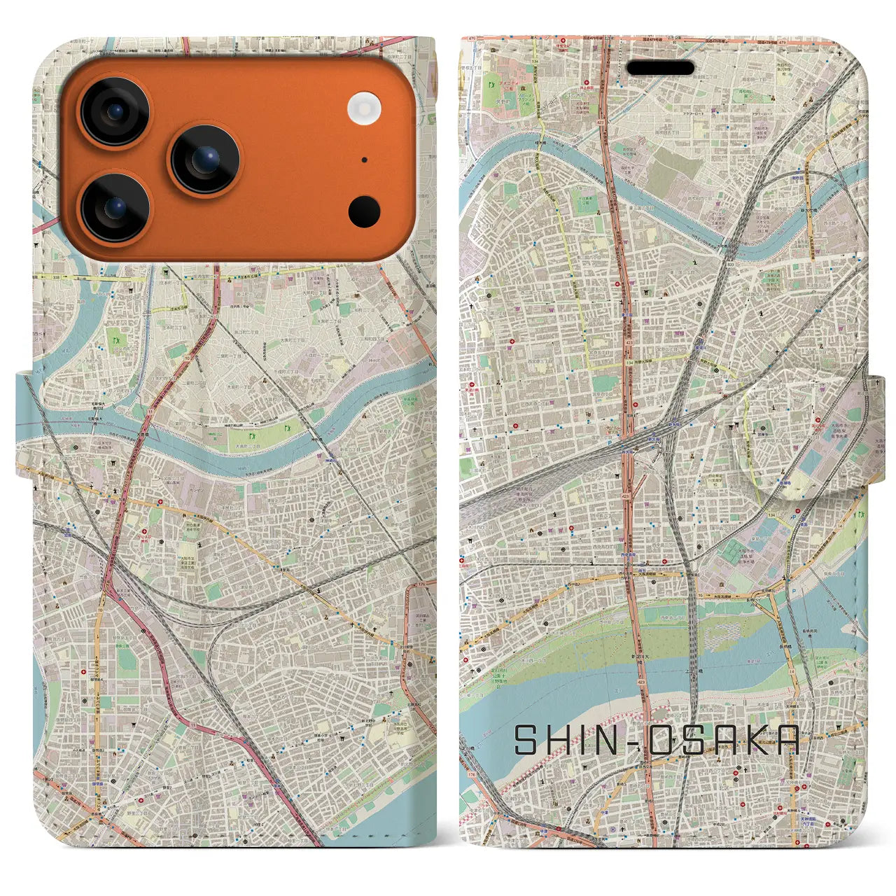 【新大阪(大阪府)】地図柄iPhoneケース(手帳タイプ)
