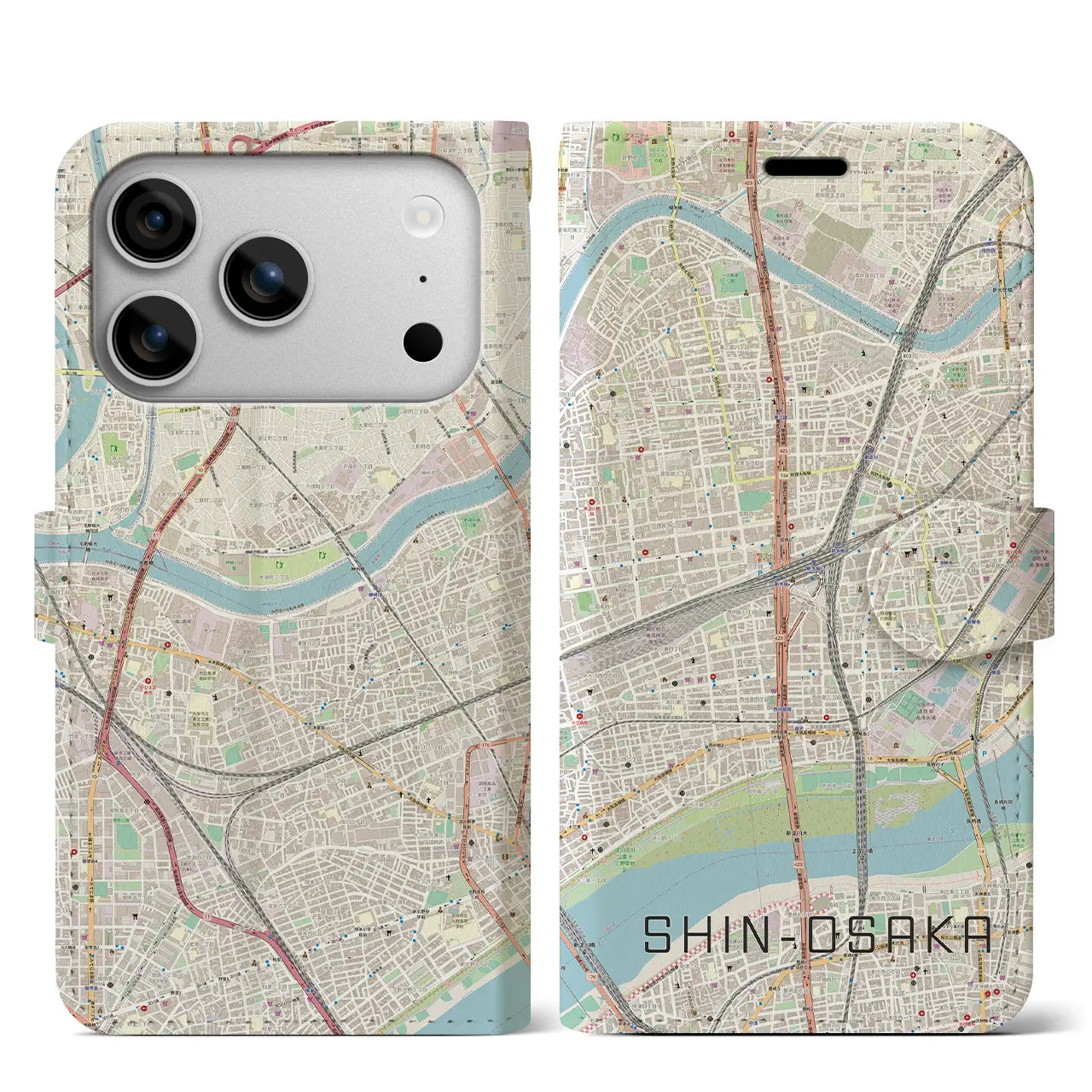 【新大阪(大阪府)】地図柄iPhoneケース(手帳タイプ)