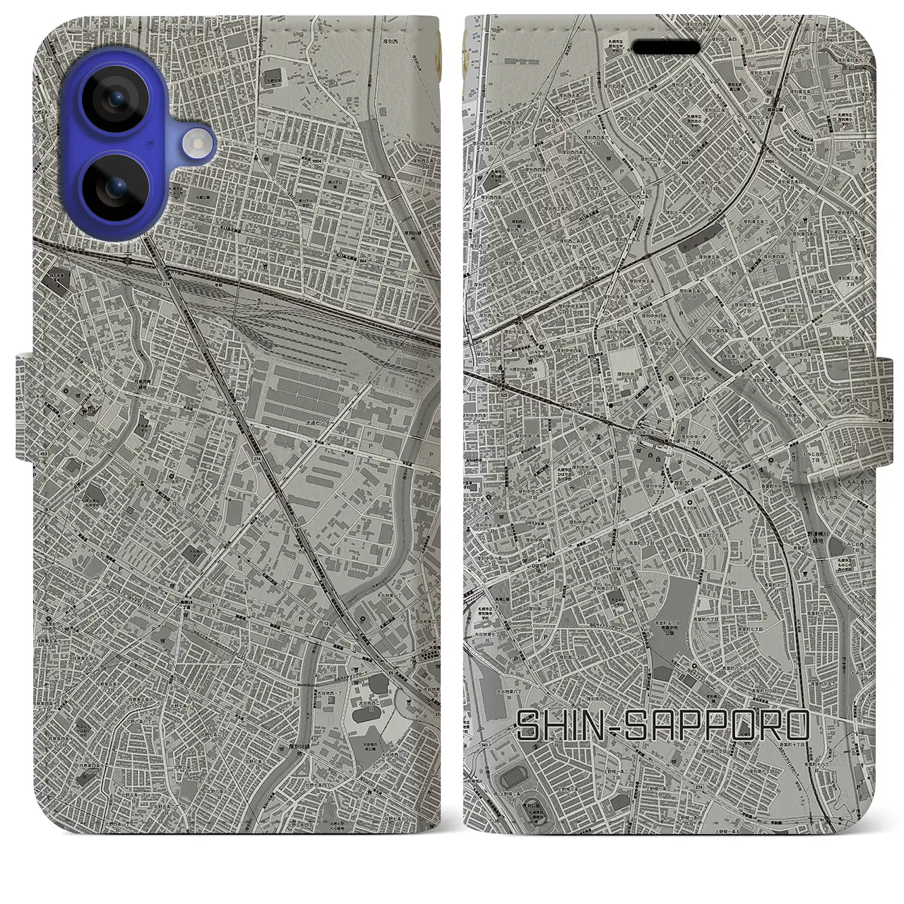 【新札幌(北海道)】地図柄iPhoneケース(手帳タイプ)モノトーン・iPhone 16 Pro Max 用