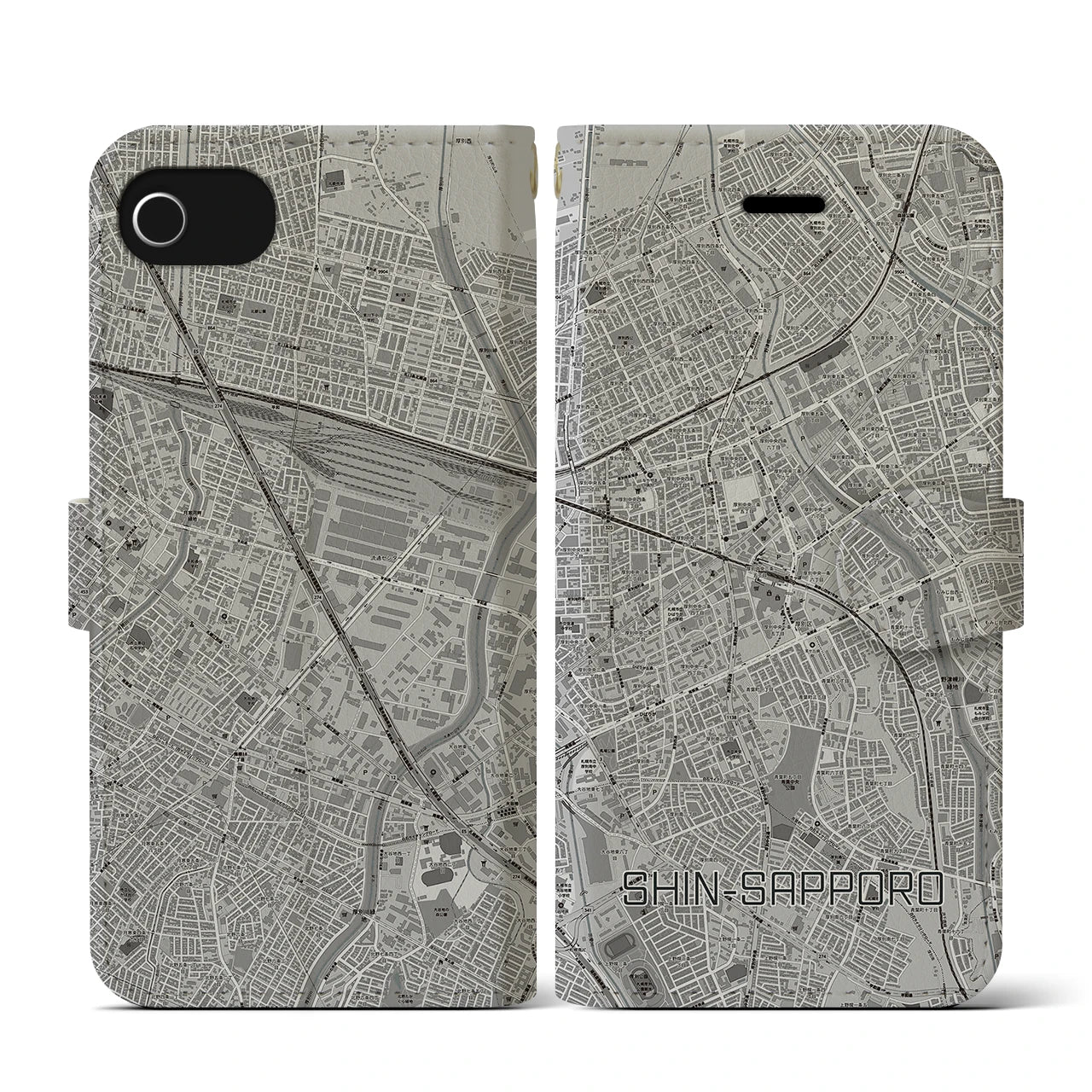 【新札幌(北海道)】地図柄iPhoneケース(手帳タイプ)モノトーン・iPhone SE(第3 / 第2世代) / 8 / 7 / 6s / 6 用