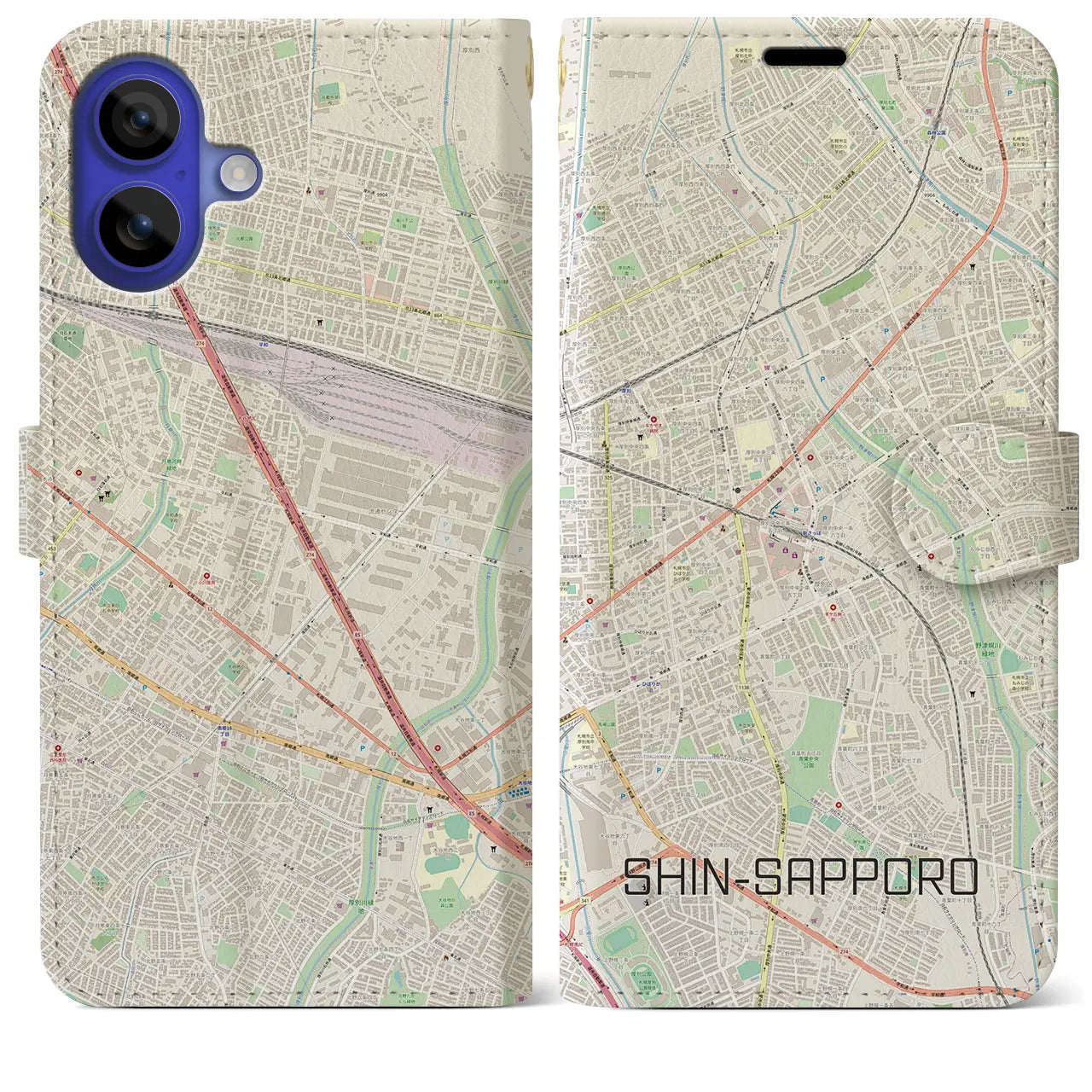 【新札幌(北海道)】地図柄iPhoneケース(手帳タイプ)ナチュラル・iPhone 16 Pro Max 用