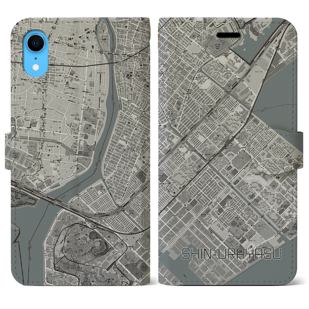 【新浦安(千葉県)】地図柄iPhoneケース(手帳タイプ)モノトーン・iPhone XR 用
