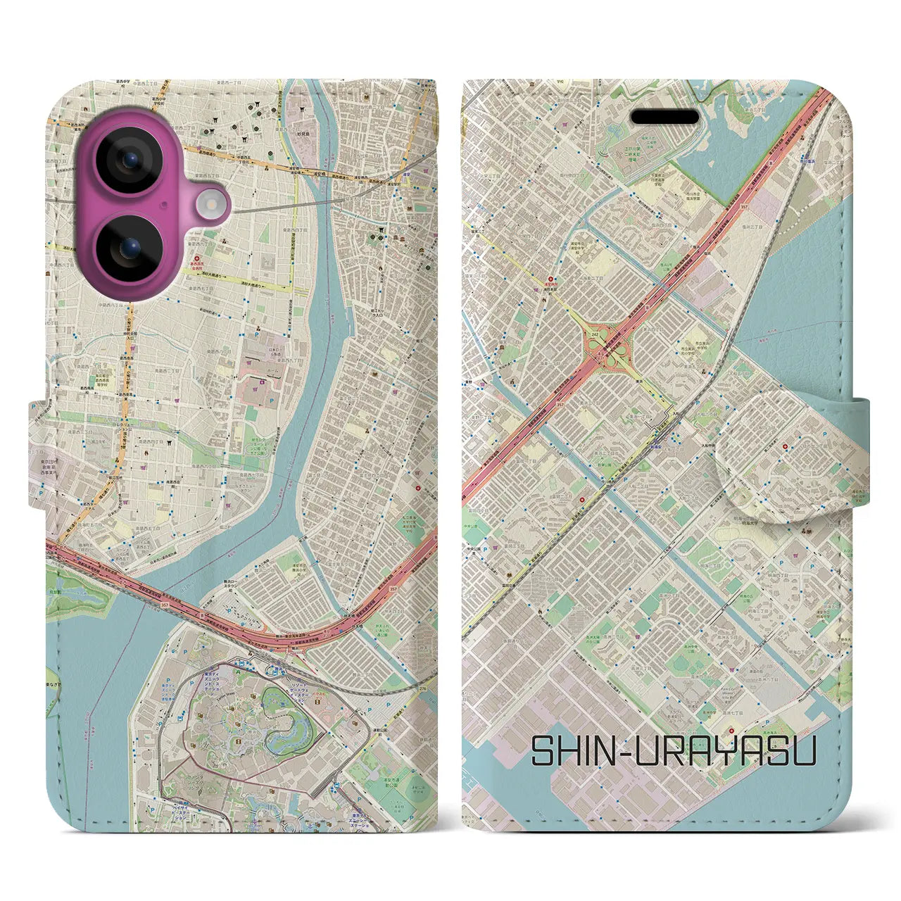 【新浦安(千葉県)】地図柄iPhoneケース(手帳タイプ)