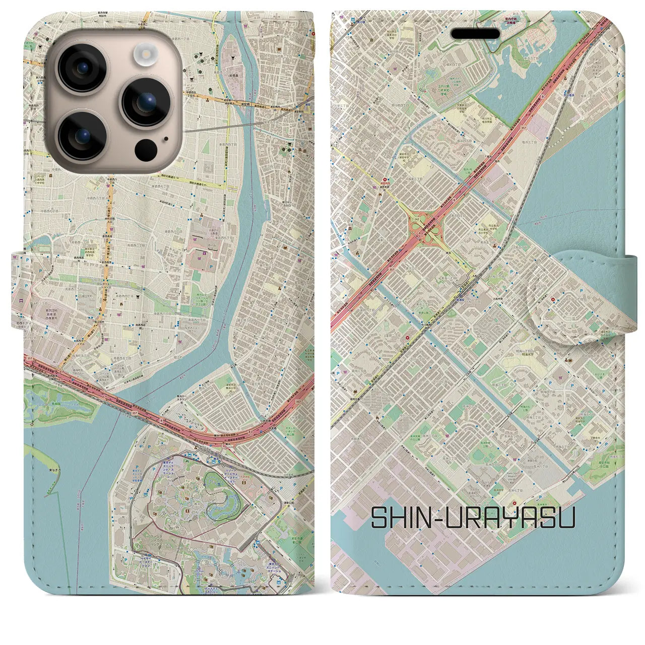 【新浦安(千葉県)】地図柄iPhoneケース(手帳タイプ)