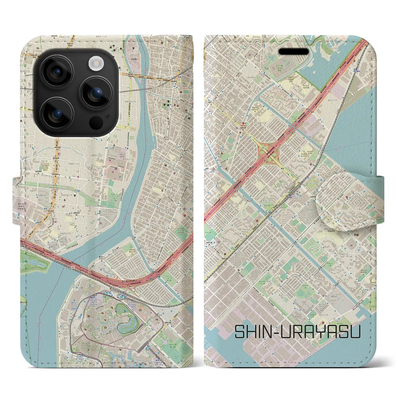 【新浦安(千葉県)】地図柄iPhoneケース(手帳タイプ)ナチュラル・iPhone 16 用
