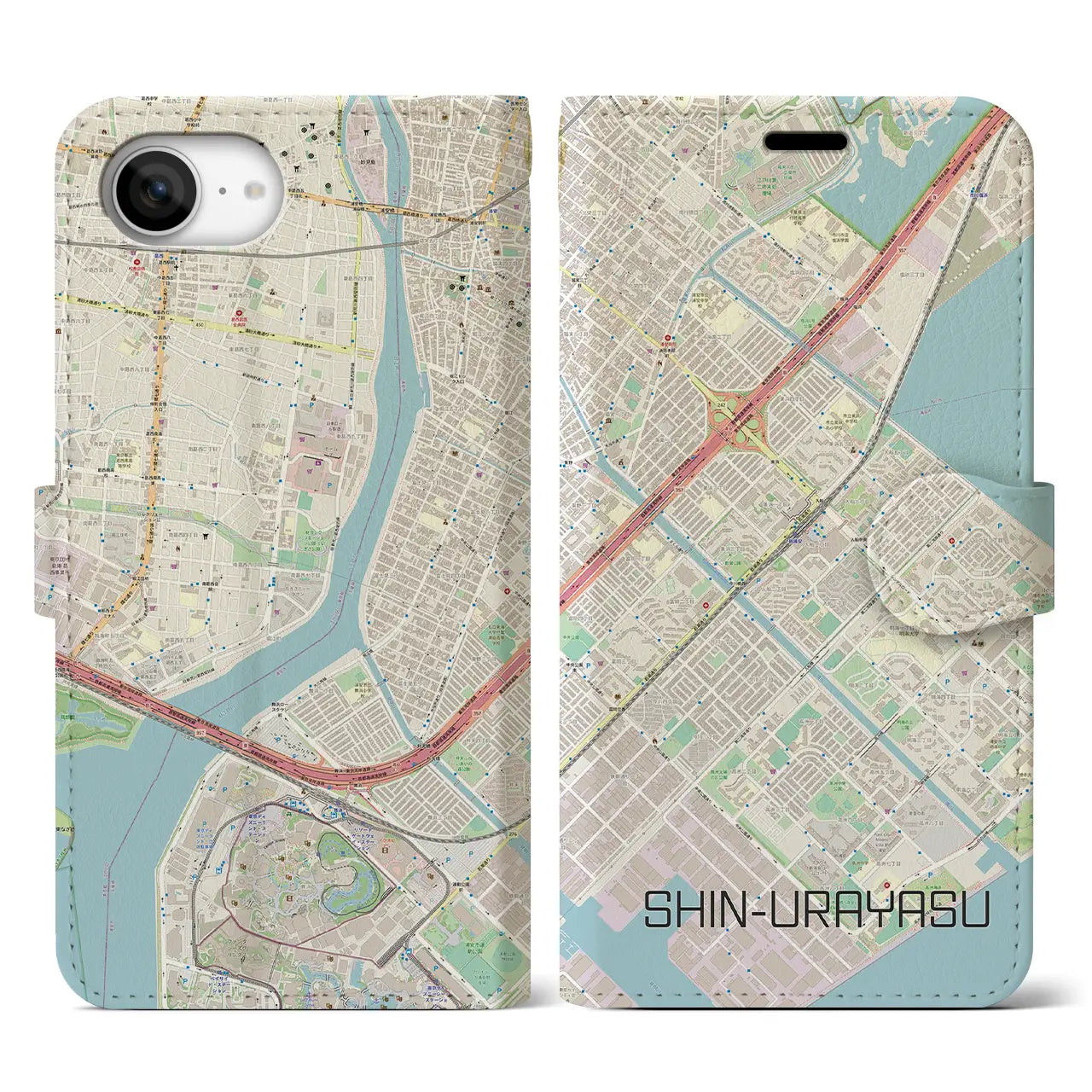 【新浦安(千葉県)】地図柄iPhoneケース(手帳タイプ)