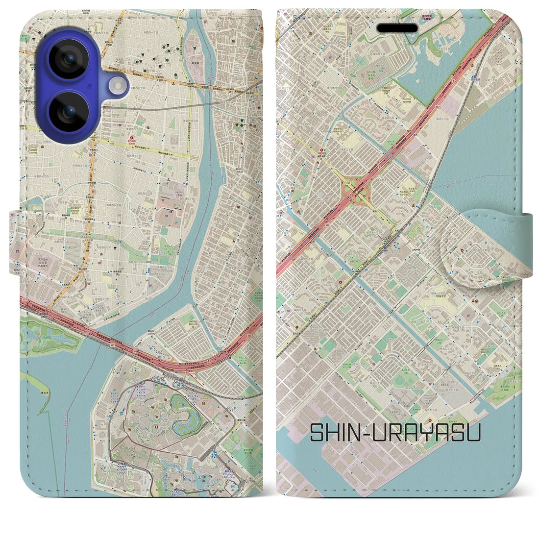 【新浦安(千葉県)】地図柄iPhoneケース(手帳タイプ)ナチュラル・iPhone 16 Pro Max 用