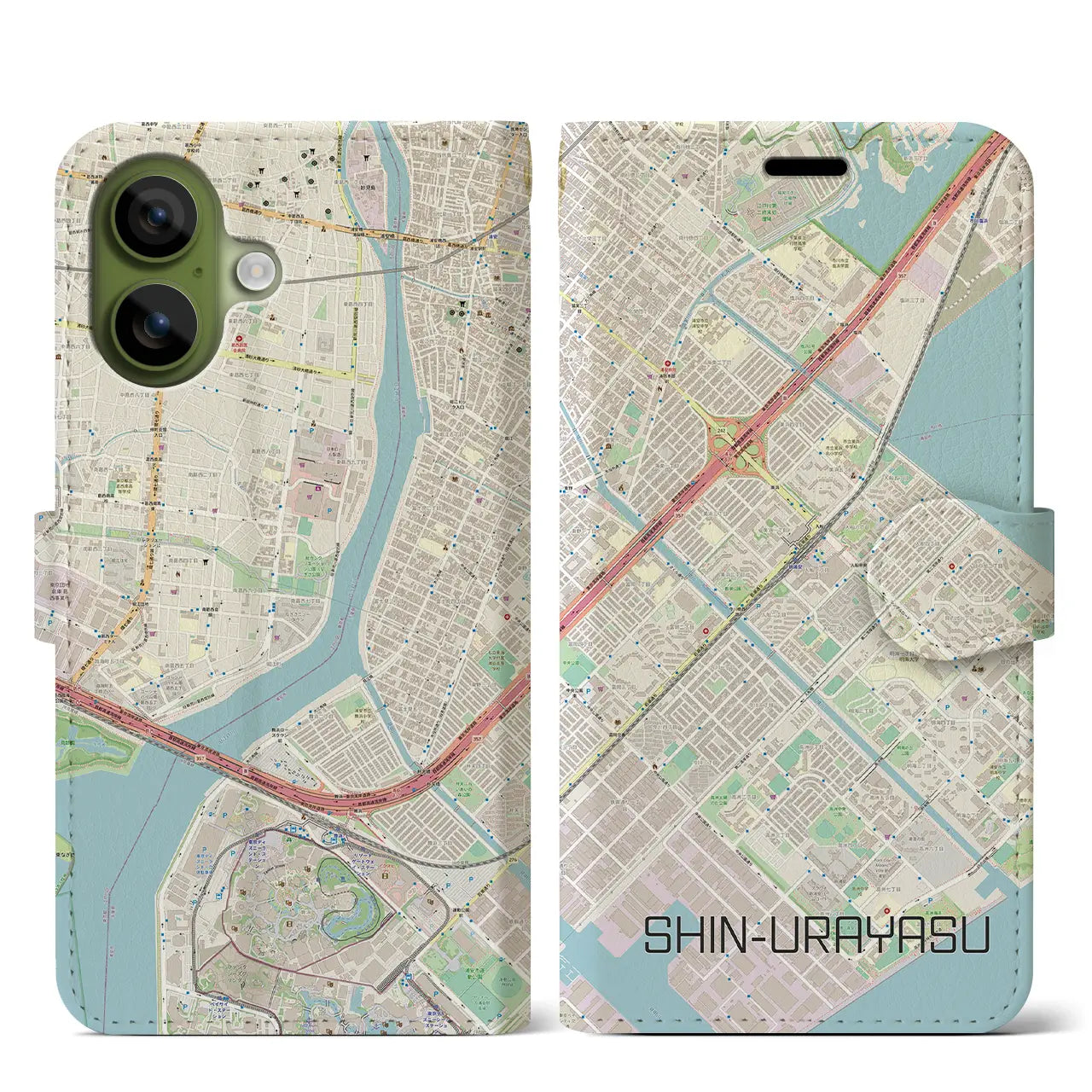 【新浦安(千葉県)】地図柄iPhoneケース(手帳タイプ)