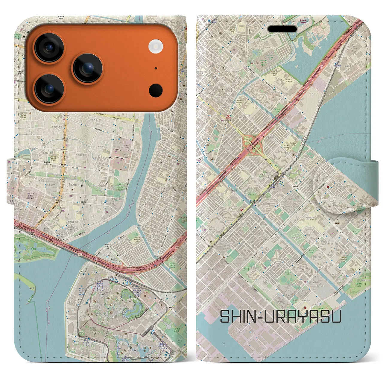 【新浦安(千葉県)】地図柄iPhoneケース(手帳タイプ)モノトーン・iPhone 17 Pro Max 用