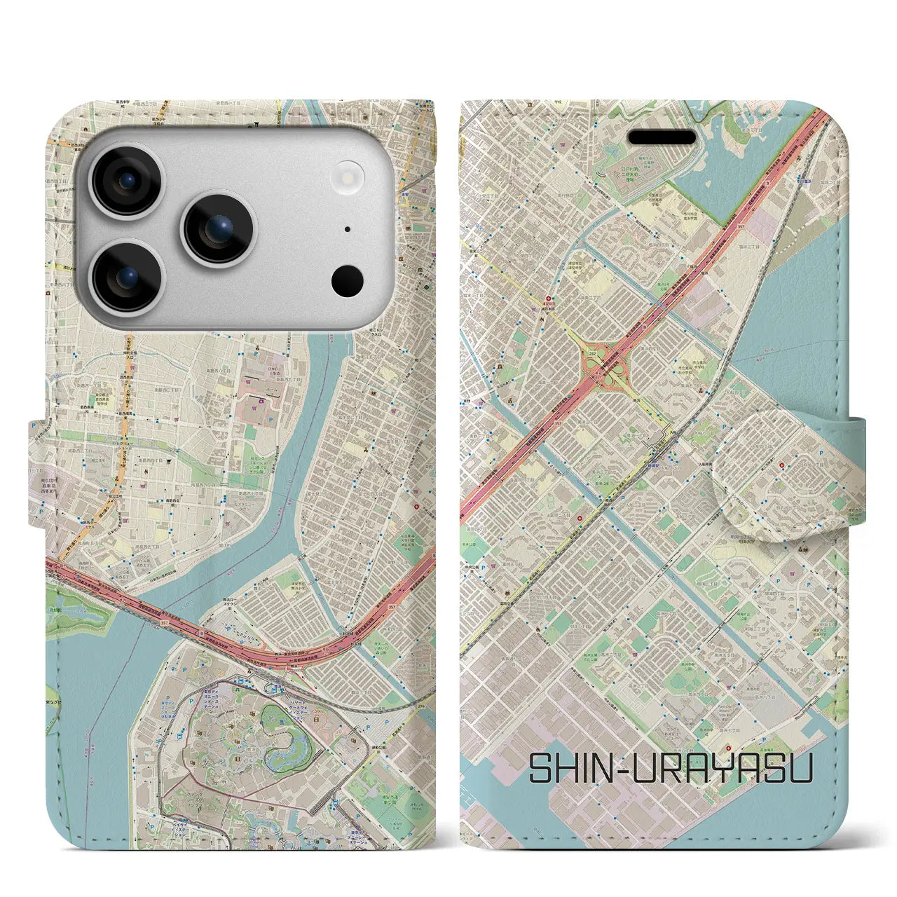 【新浦安(千葉県)】地図柄iPhoneケース(手帳タイプ)
