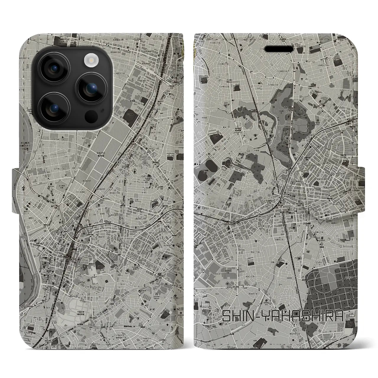 【新八柱(千葉県)】地図柄iPhoneケース(手帳タイプ)