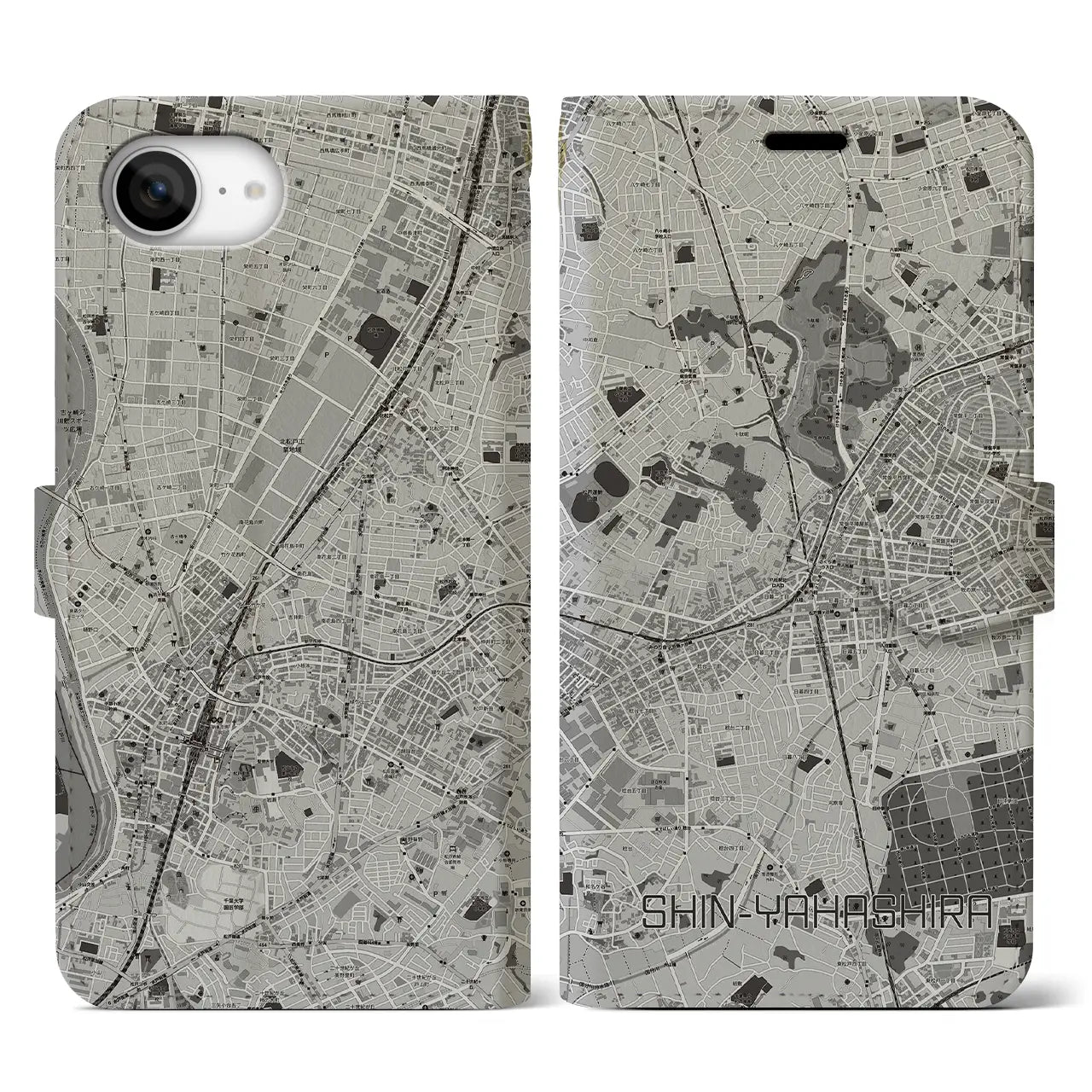 【新八柱(千葉県)】地図柄iPhoneケース(手帳タイプ)