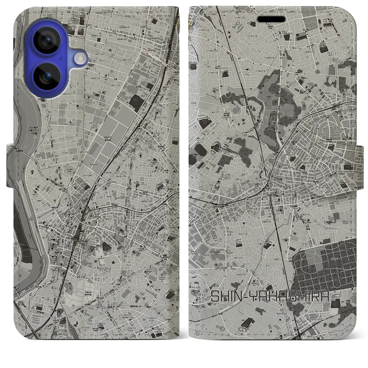【新八柱(千葉県)】地図柄iPhoneケース(手帳タイプ)