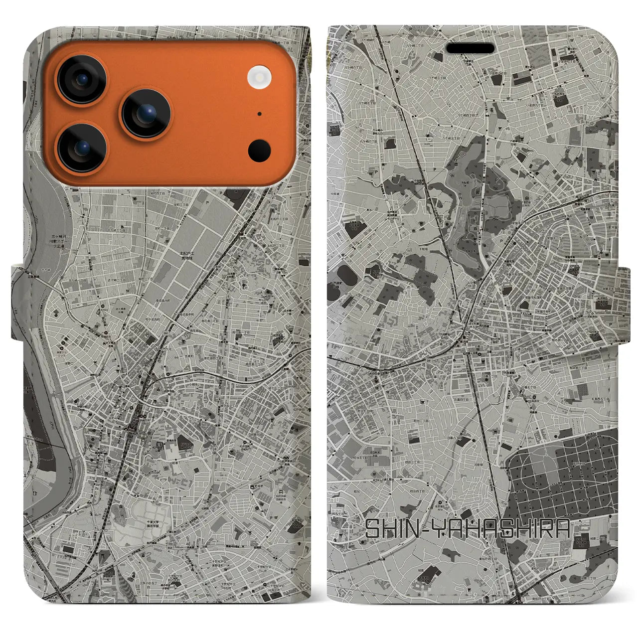 【新八柱(千葉県)】地図柄iPhoneケース(手帳タイプ)