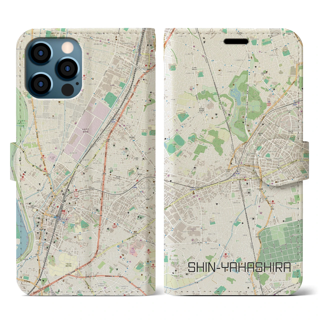 【新八柱(千葉県)】地図柄iPhoneケース(手帳タイプ)