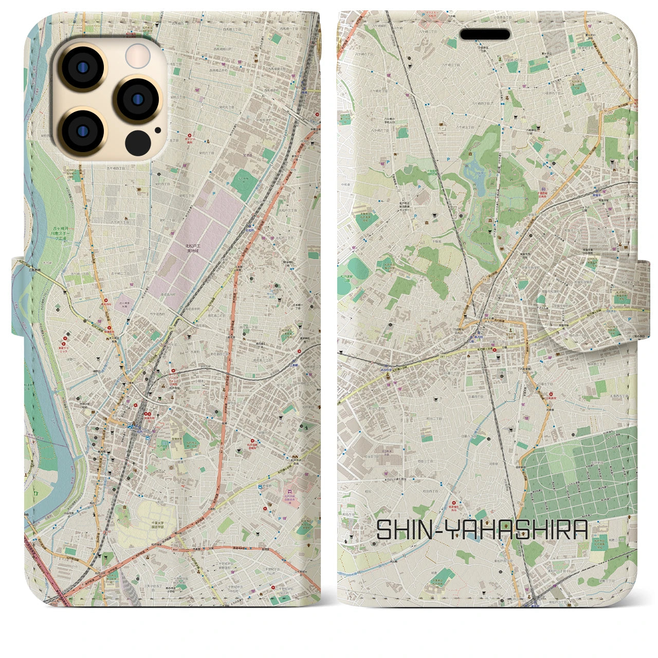 【新八柱(千葉県)】地図柄iPhoneケース(手帳タイプ)