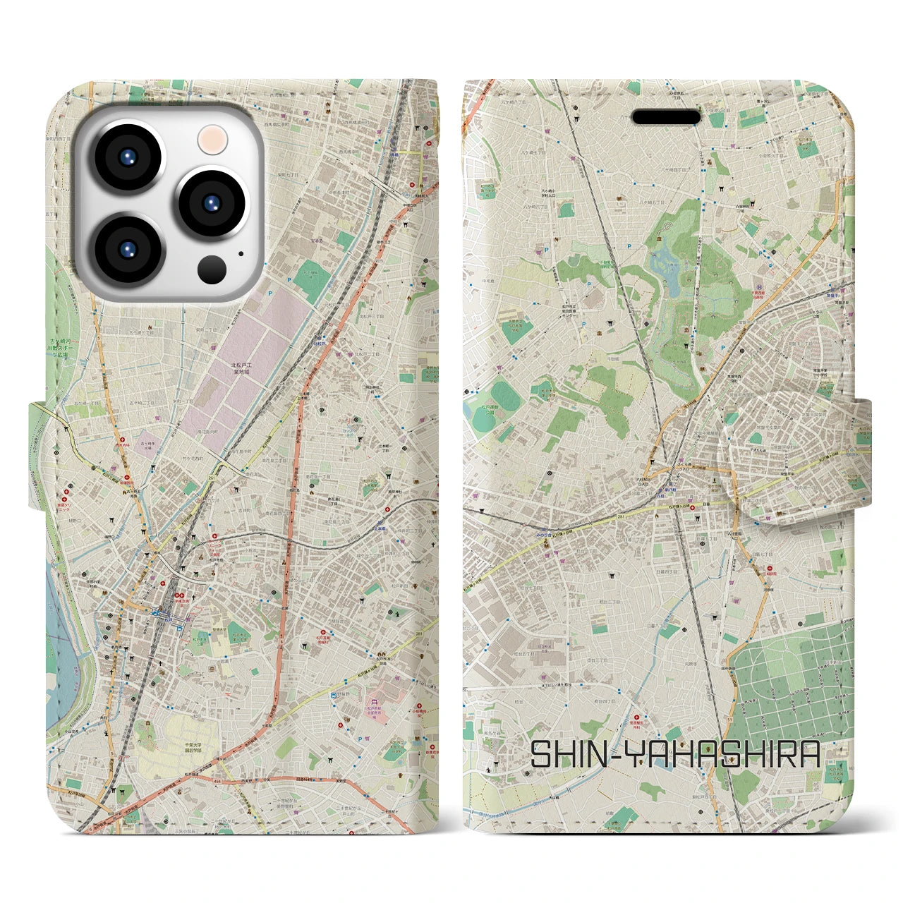 【新八柱(千葉県)】地図柄iPhoneケース(手帳タイプ)