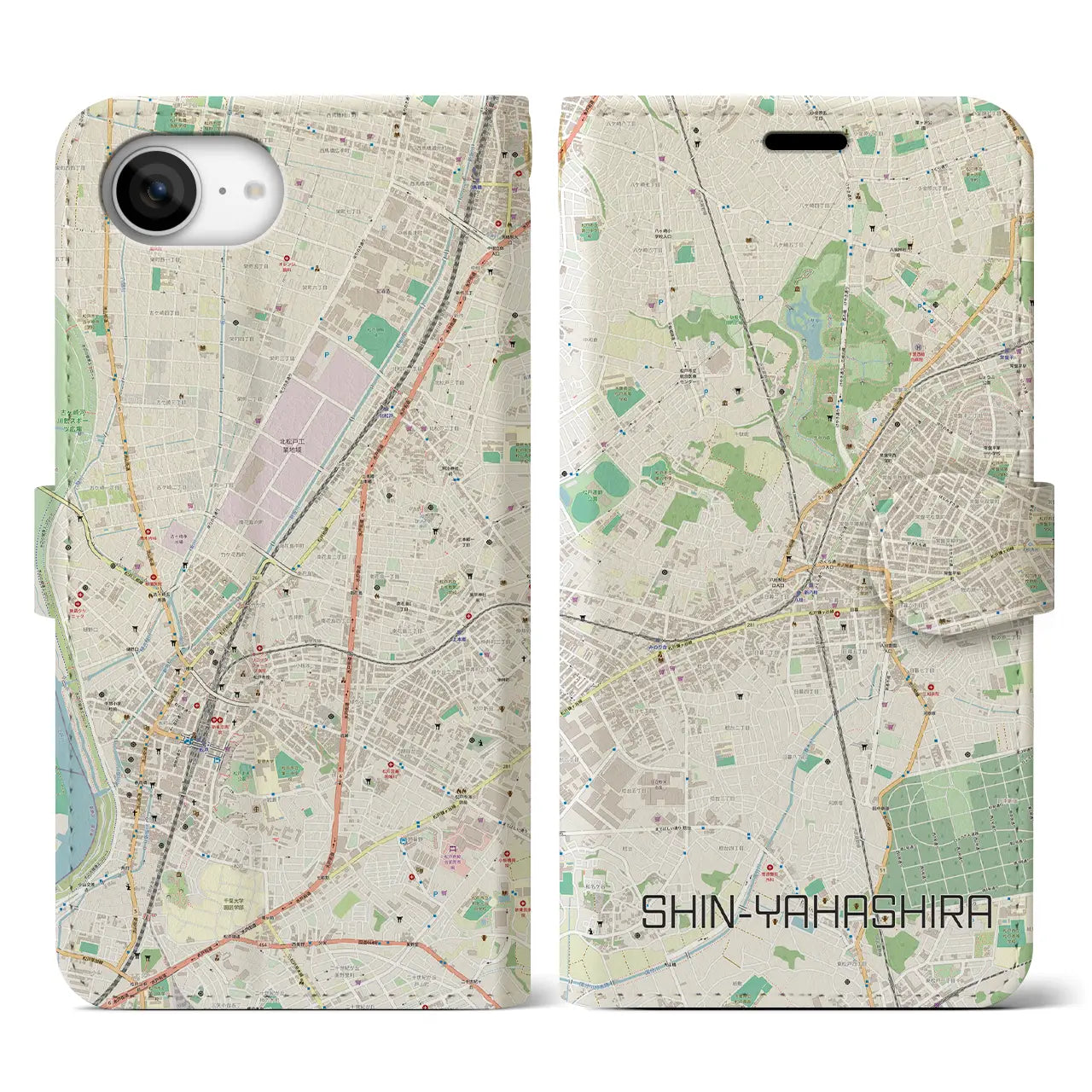 【新八柱(千葉県)】地図柄iPhoneケース(手帳タイプ)