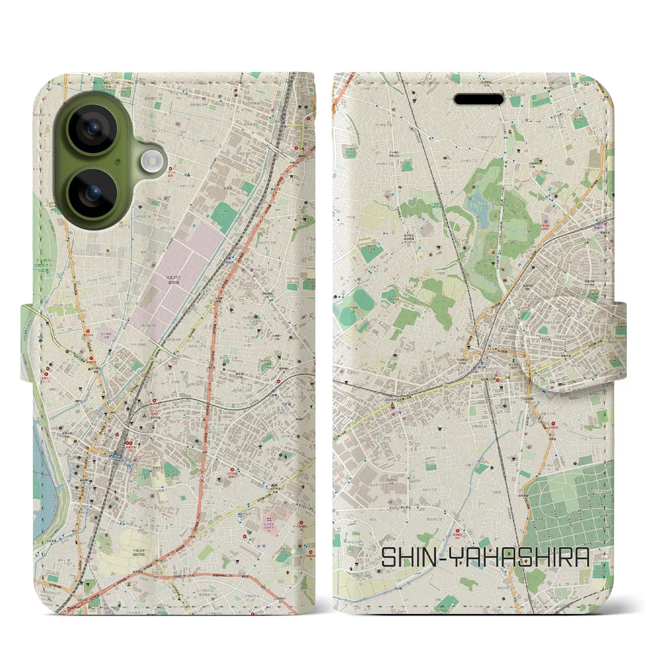 【新八柱(千葉県)】地図柄iPhoneケース(手帳タイプ)