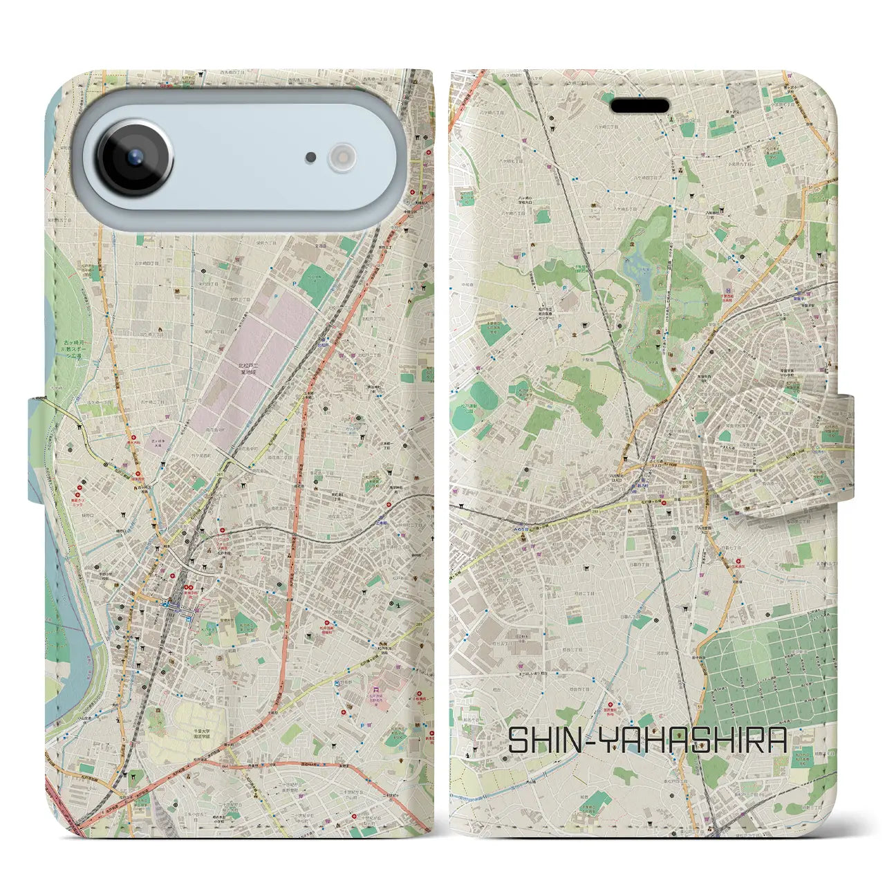 【新八柱(千葉県)】地図柄iPhoneケース(手帳タイプ)