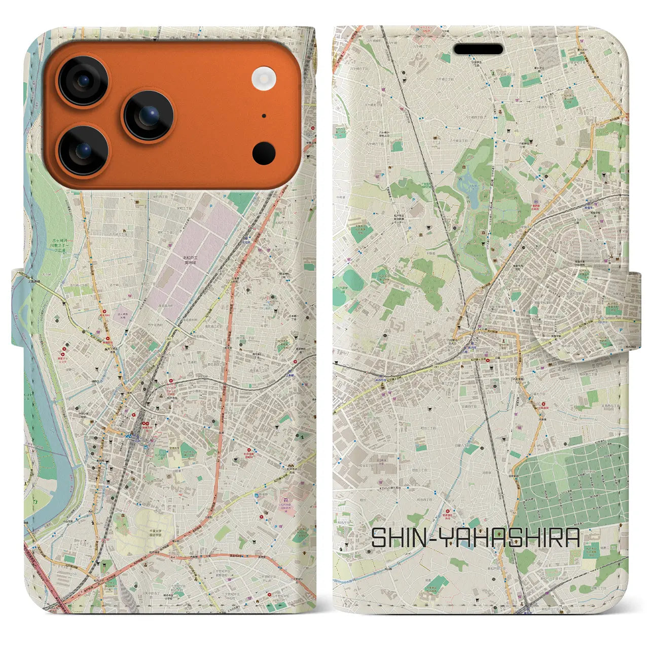 【新八柱(千葉県)】地図柄iPhoneケース(手帳タイプ)