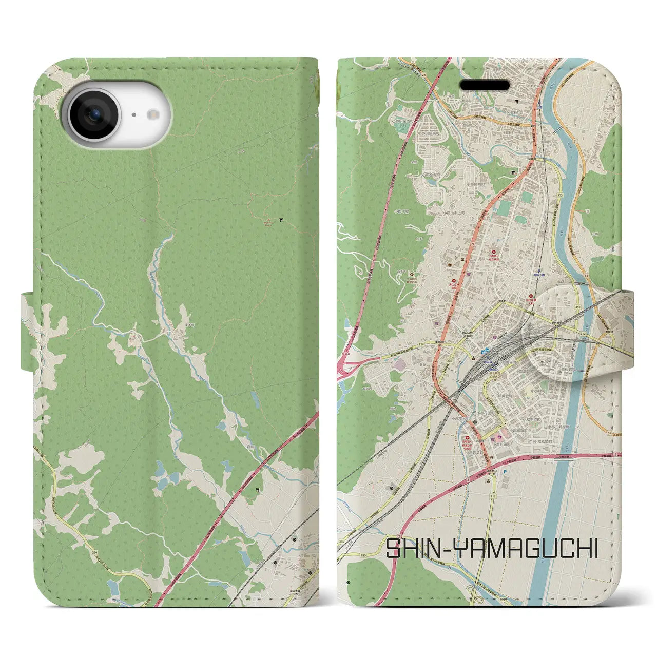 【新山口(山口県)】地図柄iPhoneケース(手帳タイプ)