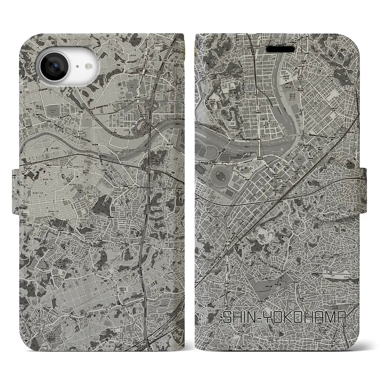 【新横浜(神奈川県)】地図柄iPhoneケース(手帳タイプ)