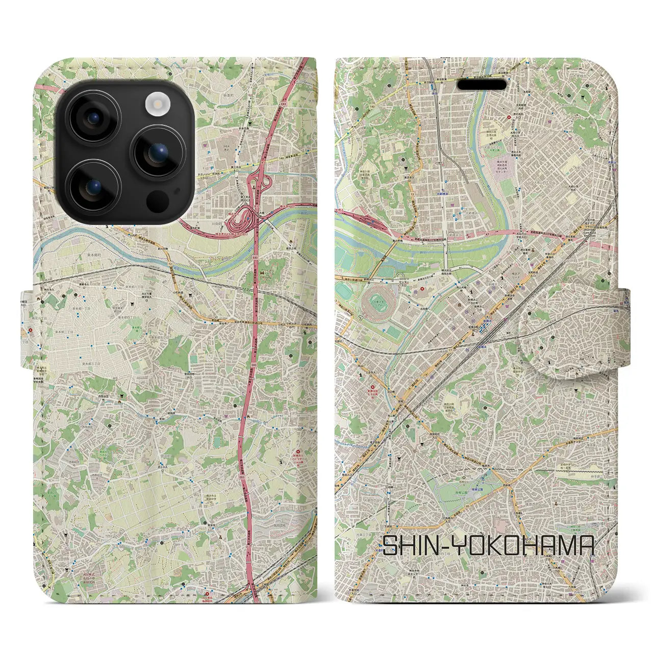 【新横浜(神奈川県)】地図柄iPhoneケース(手帳タイプ)ナチュラル・iPhone 16 用