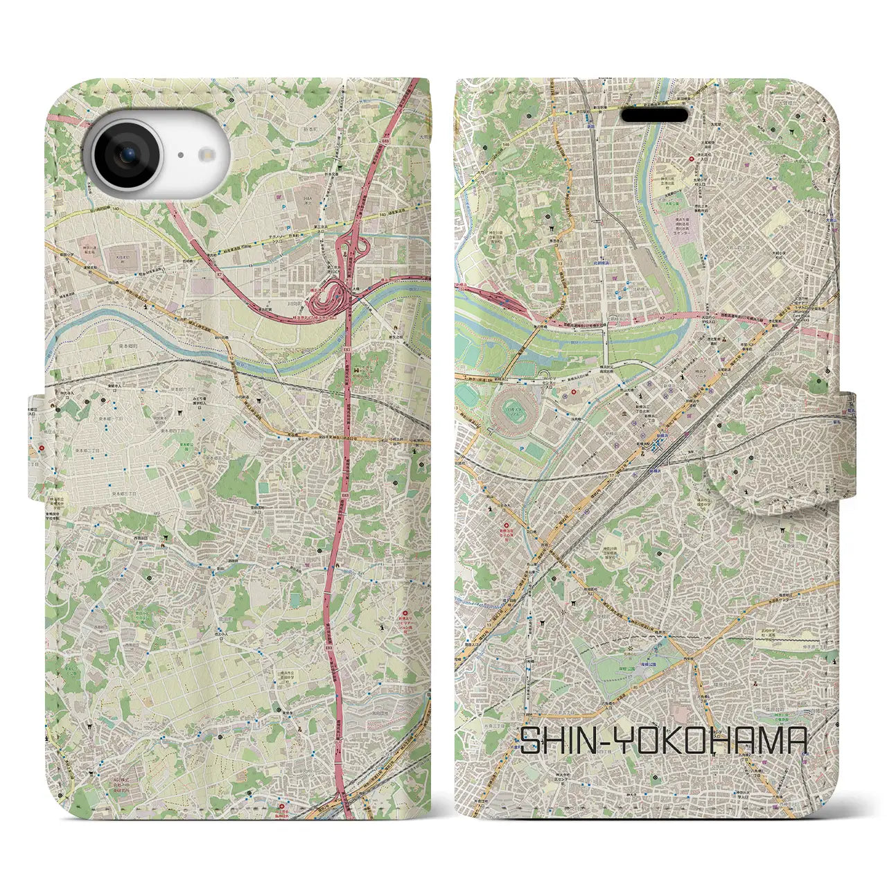 【新横浜(神奈川県)】地図柄iPhoneケース(手帳タイプ)