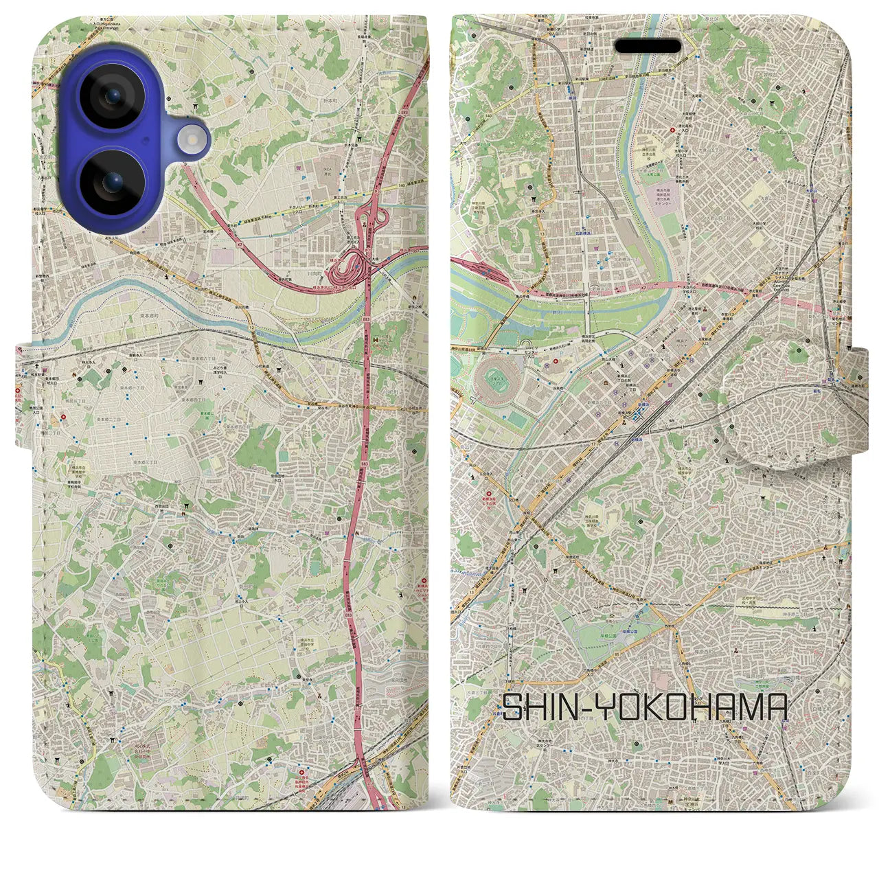 【新横浜(神奈川県)】地図柄iPhoneケース(手帳タイプ)ナチュラル・iPhone 16 Pro Max 用