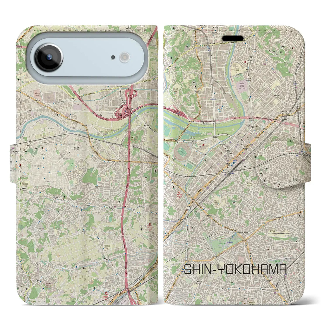 【新横浜(神奈川県)】地図柄iPhoneケース(手帳タイプ)ナチュラル・iPhone 17 Pro Max 用