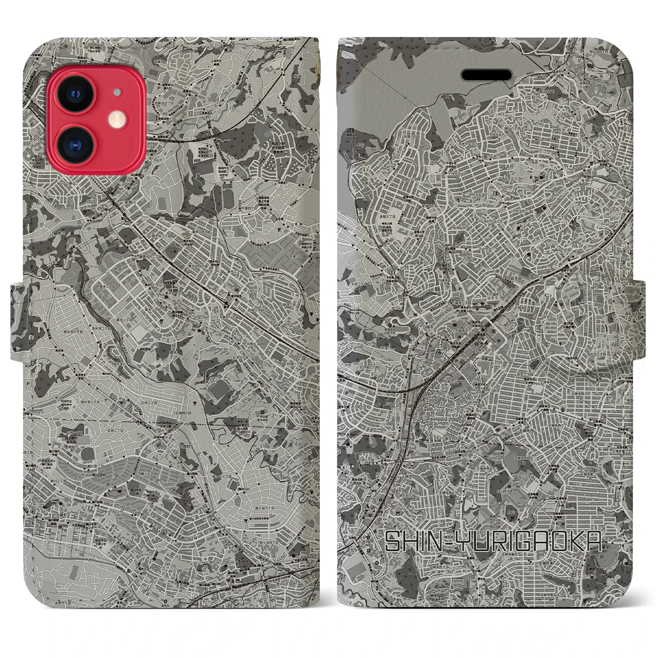 【新百合ヶ丘(神奈川県)】地図柄iPhoneケース(手帳タイプ)モノトーン・iPhone 11 用