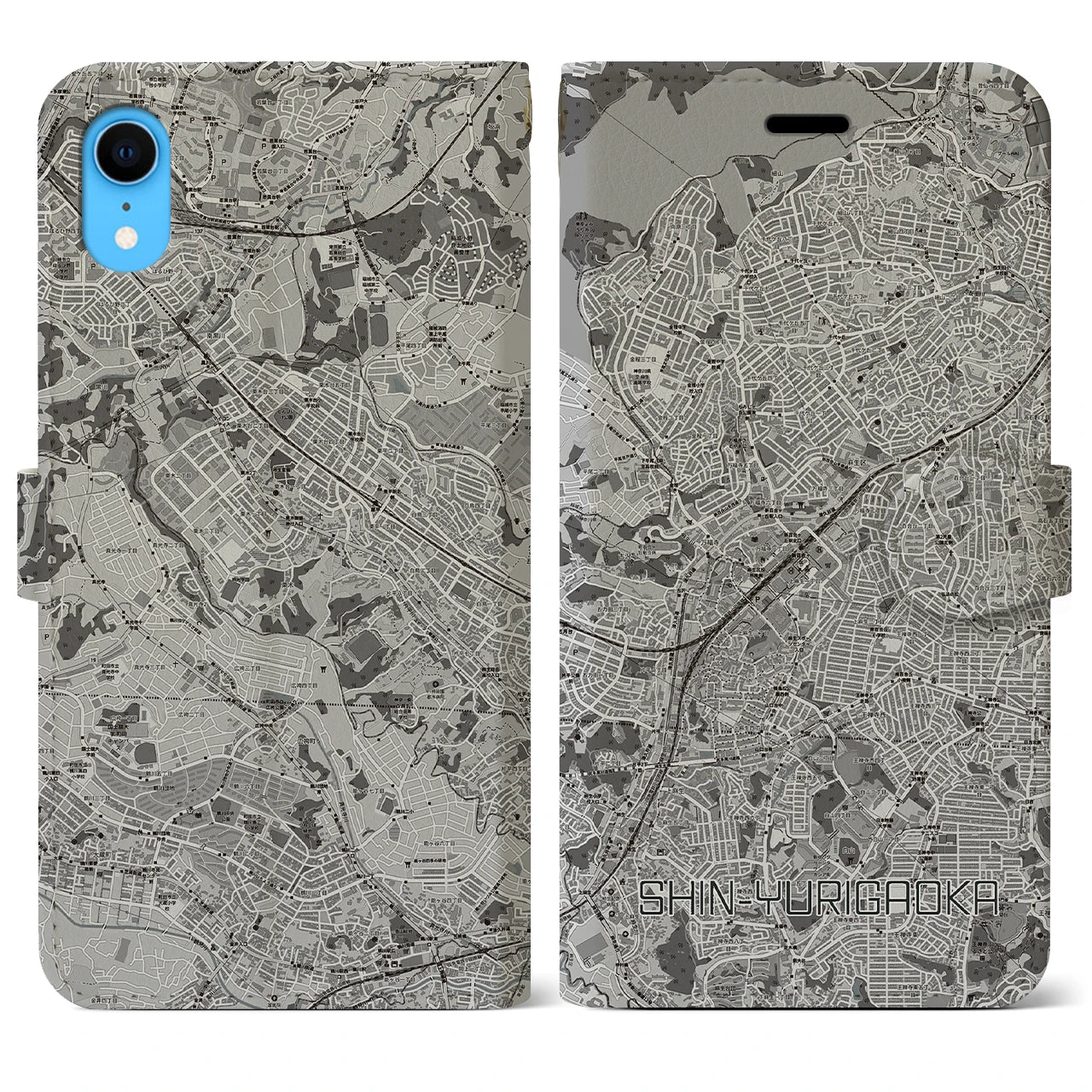 【新百合ヶ丘(神奈川県)】地図柄iPhoneケース(手帳タイプ)モノトーン・iPhone XR 用