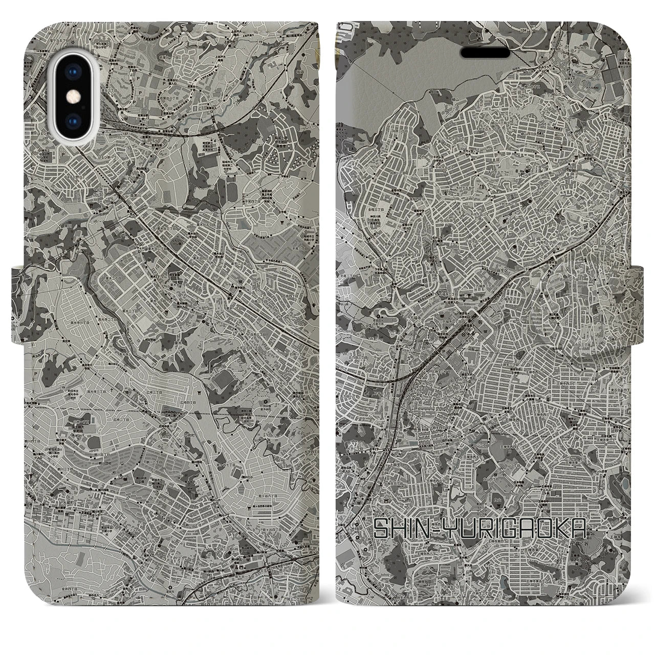 【新百合ヶ丘(神奈川県)】地図柄iPhoneケース(手帳タイプ)モノトーン・iPhone XS Max 用