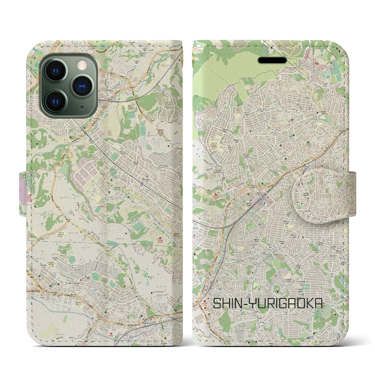 【新百合ヶ丘(神奈川県)】地図柄iPhoneケース(手帳タイプ)ナチュラル・iPhone 11 Pro 用
