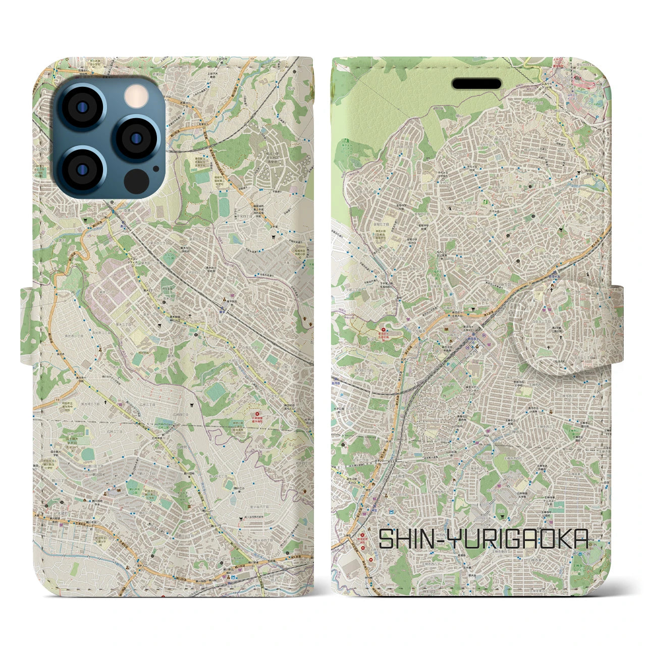 【新百合ヶ丘(神奈川県)】地図柄iPhoneケース(手帳タイプ)ナチュラル・iPhone 12 / 12 Pro 用