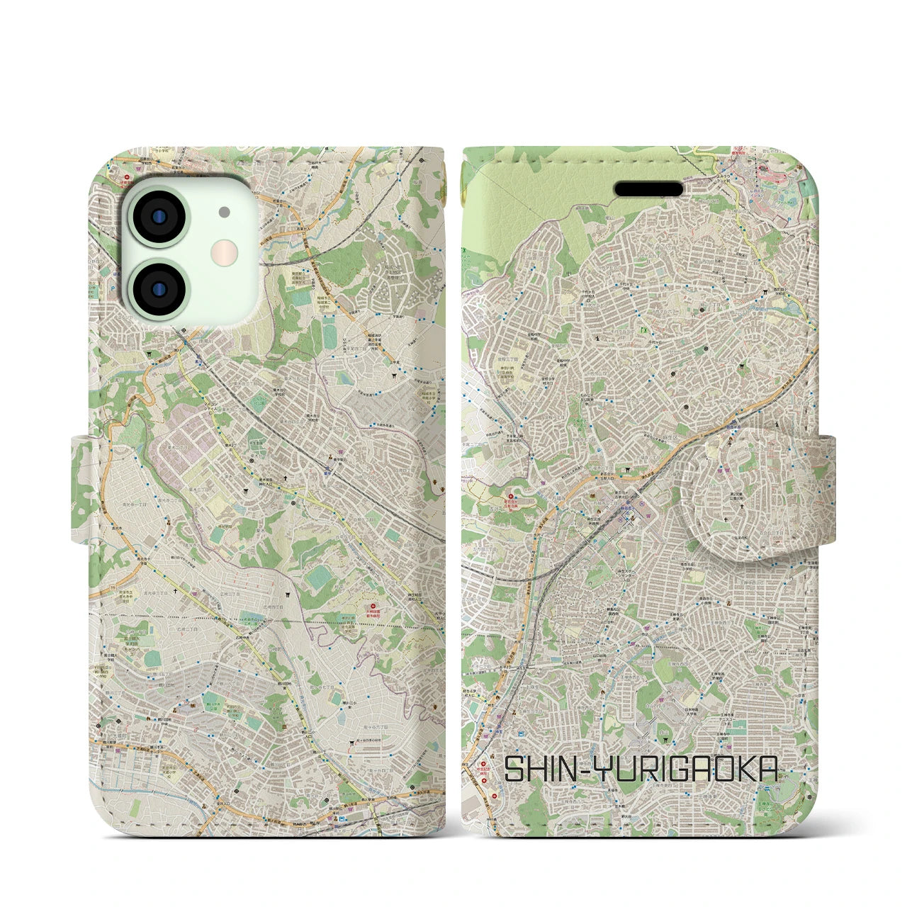 【新百合ヶ丘(神奈川県)】地図柄iPhoneケース(手帳タイプ)ナチュラル・iPhone 12 mini 用